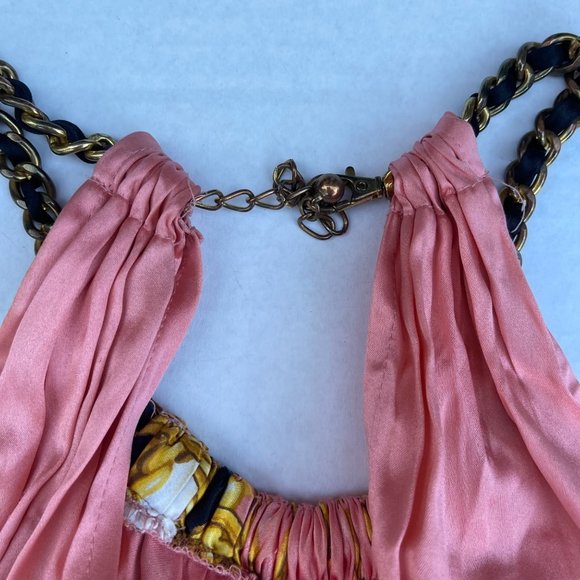 Cache Pink Silk Scarf Tie & Chain Halter Top L - Picture 4 of 6